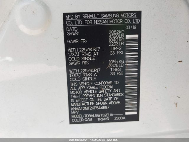 Photo 8 VIN: KNMAT2MT2KP544697 - NISSAN ROGUE 