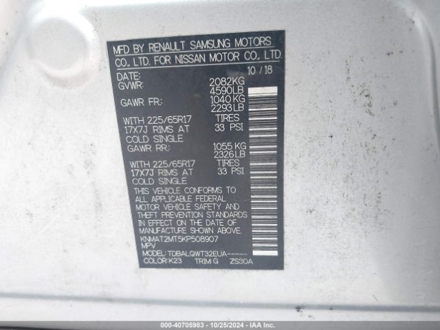 Photo 8 VIN: KNMAT2MT5KP508907 - NISSAN ROGUE 