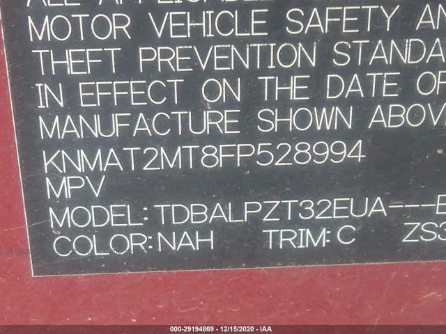 Photo 8 VIN: KNMAT2MT8FP528994 - NISSAN ROGUE 