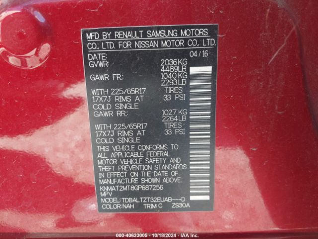 Photo 8 VIN: KNMAT2MT8GP687256 - NISSAN ROGUE 