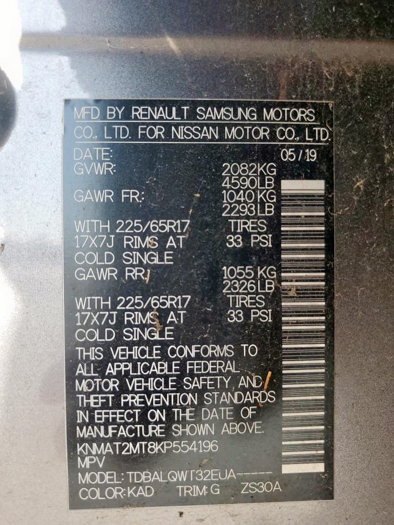 Photo 13 VIN: KNMAT2MT8KP554196 - NISSAN ROGUE S 
