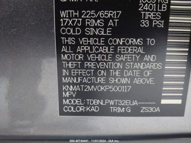 Photo 8 VIN: KNMAT2MV0KP500117 - NISSAN ROGUE 