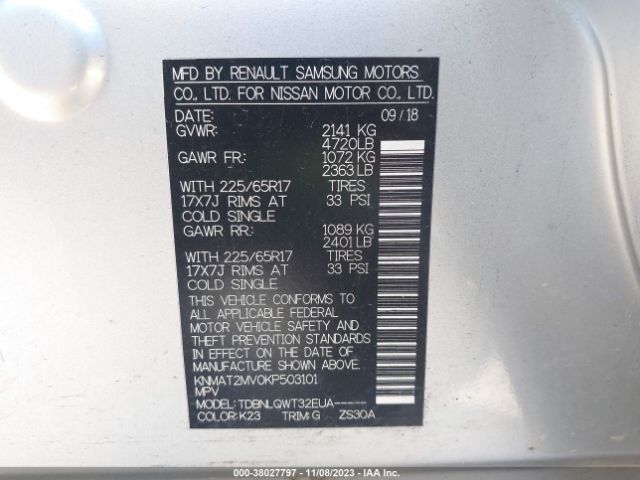 Photo 8 VIN: KNMAT2MV0KP503101 - NISSAN ROGUE 