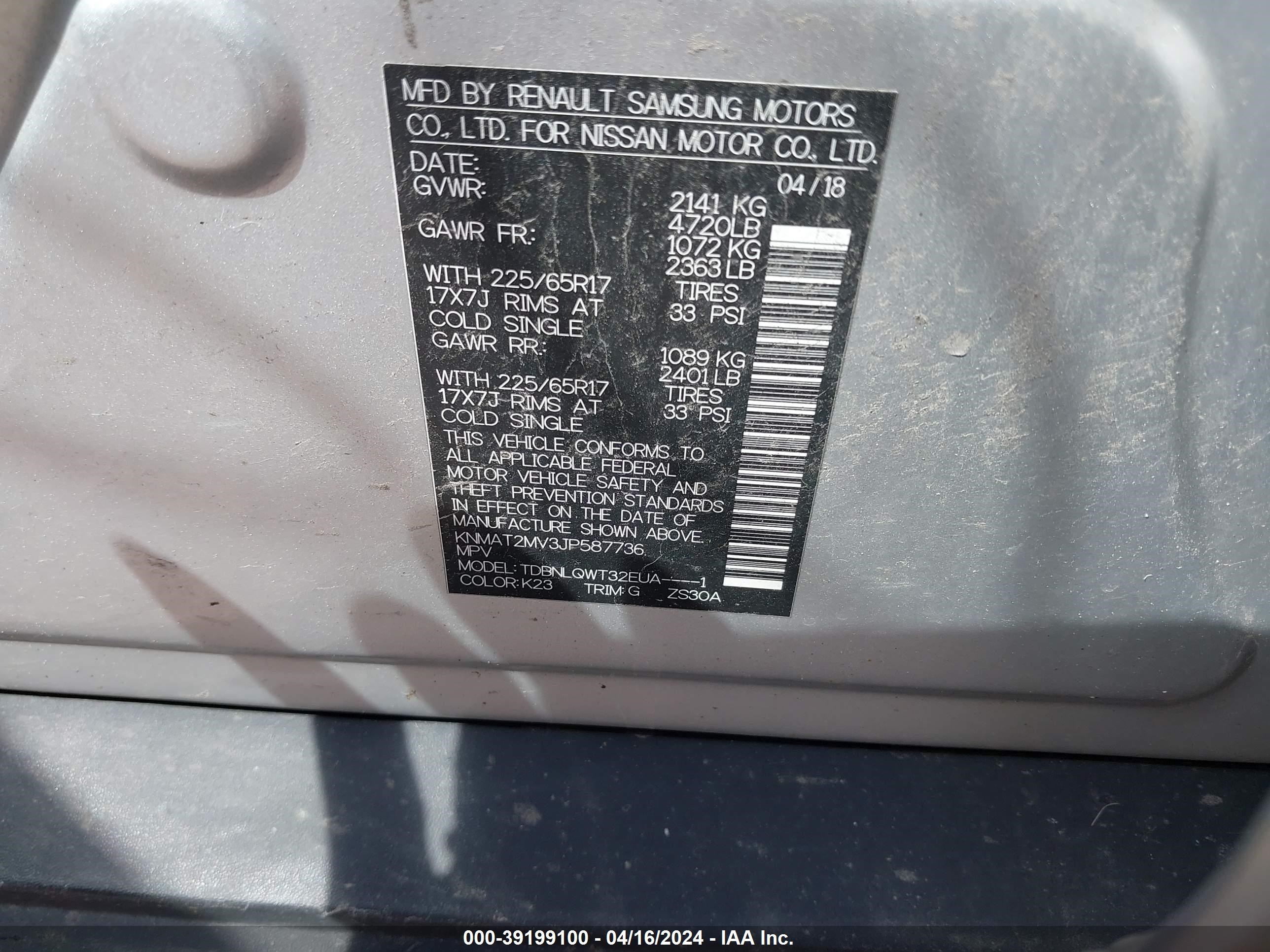 Photo 8 VIN: KNMAT2MV3JP587736 - NISSAN ROGUE 