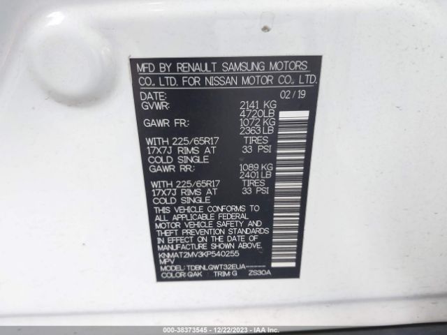 Photo 8 VIN: KNMAT2MV3KP540255 - NISSAN ROGUE 