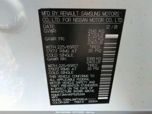 Photo 8 VIN: KNMAT2MV4KP525294 - NISSAN ROGUE 