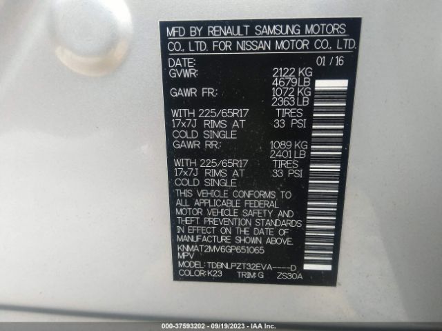 Photo 8 VIN: KNMAT2MV6GP651065 - NISSAN ROGUE 