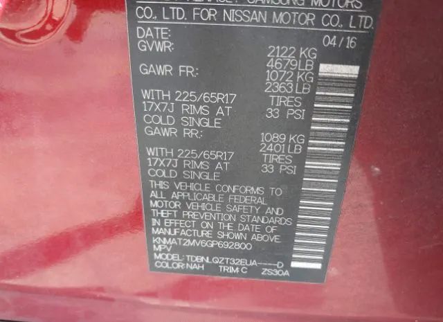 Photo 8 VIN: KNMAT2MV6GP692800 - NISSAN ROGUE 