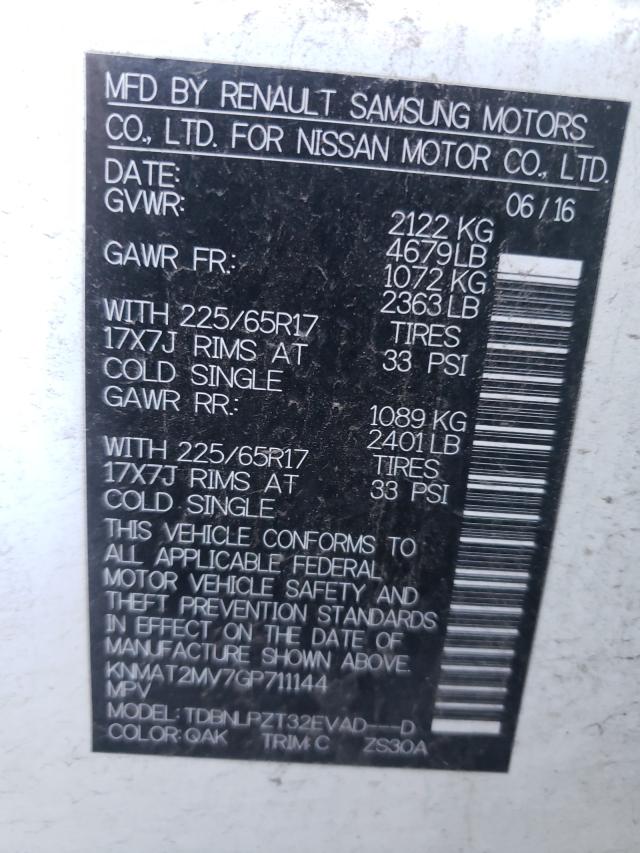 Photo 9 VIN: KNMAT2MV7GP711144 - NISSAN ROGUE 