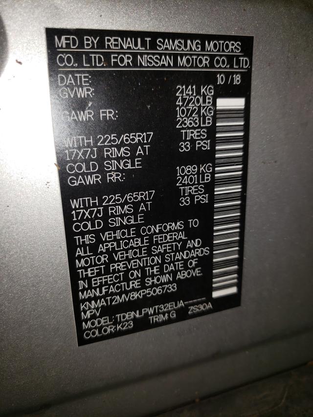 Photo 9 VIN: KNMAT2MV8KP506733 - NISSAN ROGUE S 