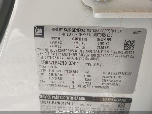 Photo 8 VIN: LRBAZLR42ND137411 - BUICK ENVISION 