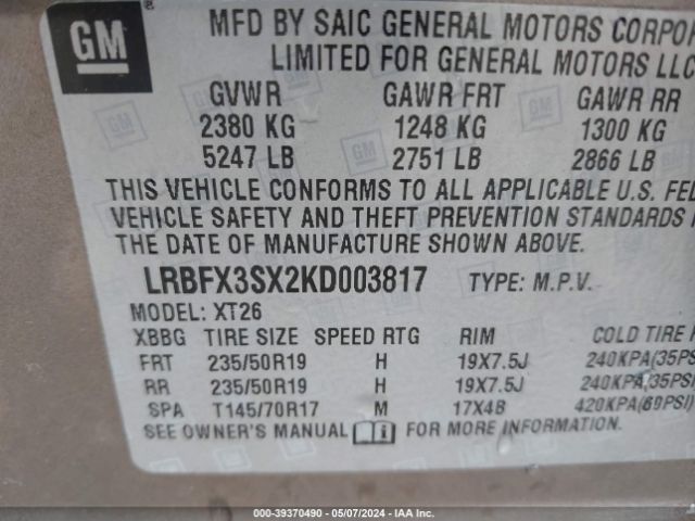 Photo 8 VIN: LRBFX3SX2KD003817 - BUICK ENVISION 