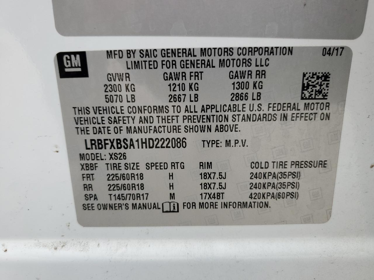 Photo 11 VIN: LRBFXBSA1HD222086 - BUICK ENVISION 