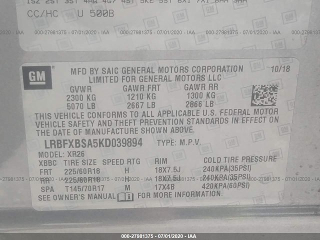 Photo 8 VIN: LRBFXBSA5KD039894 - BUICK ENVISION 