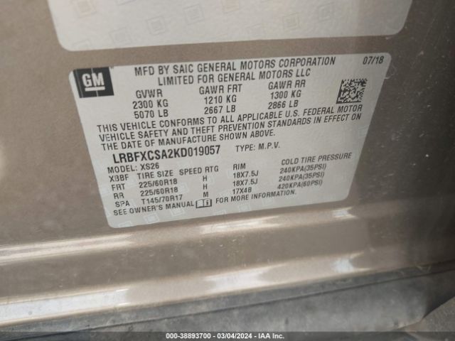 Photo 8 VIN: LRBFXCSA2KD019057 - BUICK ENVISION 