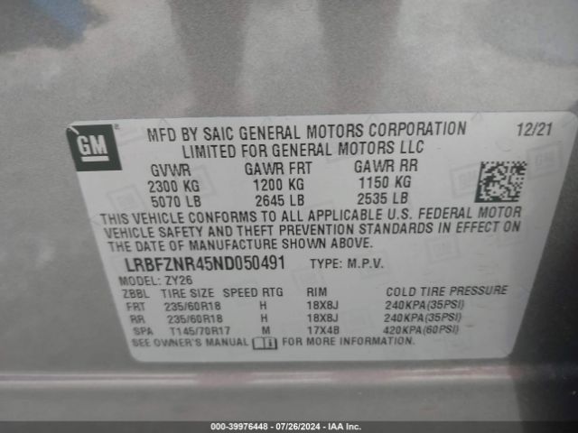 Photo 8 VIN: LRBFZNR45ND050491 - BUICK ENVISION 