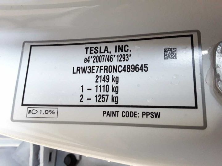 Photo 12 VIN: LRW3E7FR0NC489645 - TESLA MODEL 3 