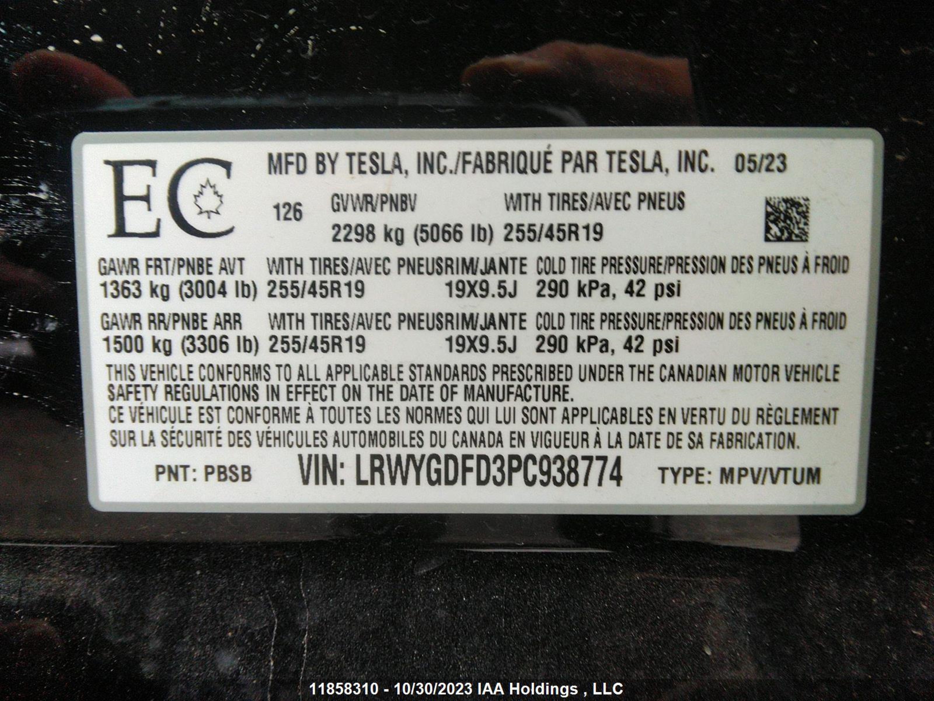 Photo 8 VIN: LRWYGDFD3PC938774 - TESLA MODEL Y 