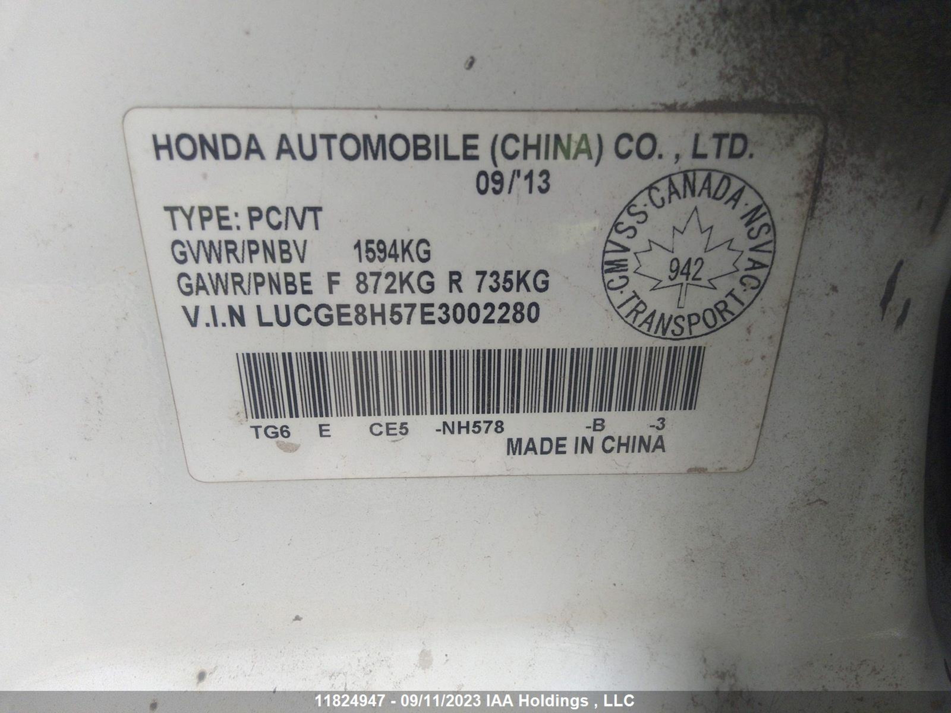 Photo 8 VIN: LUCGE8H57E3002280 - HONDA FIT 