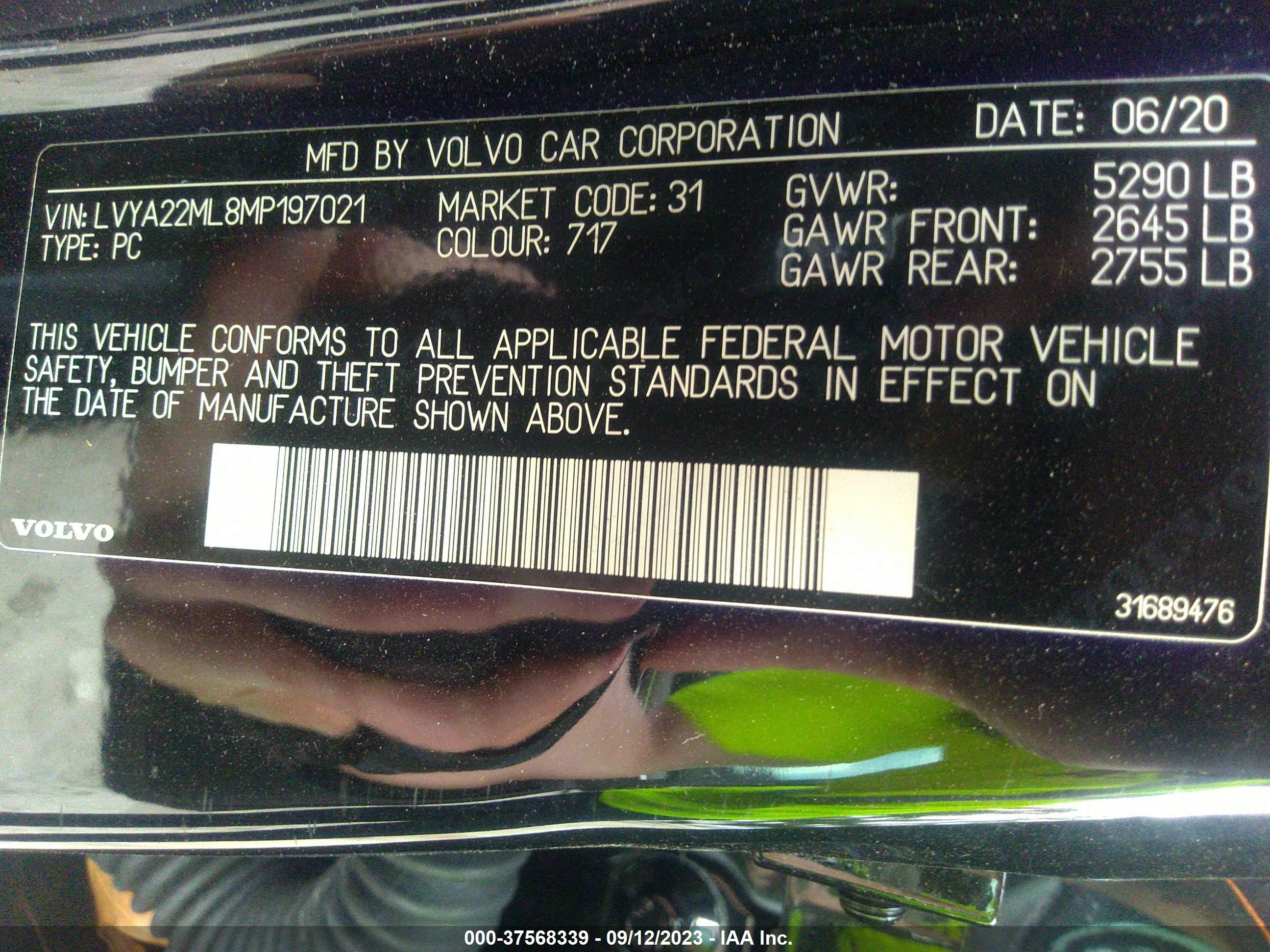 Photo 8 VIN: LVYA22ML8MP197021 - VOLVO S90 