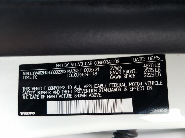 Photo 9 VIN: LYV402FK6GB092203 - VOLVO S60 PREMIE 