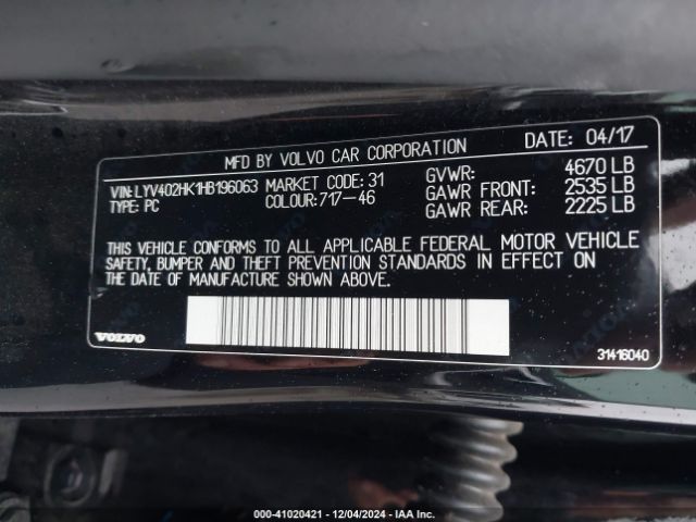 Photo 8 VIN: LYV402HK1HB196063 - VOLVO S60 