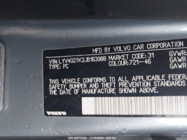 Photo 8 VIN: LYV402TK2JB163988 - VOLVO S60 