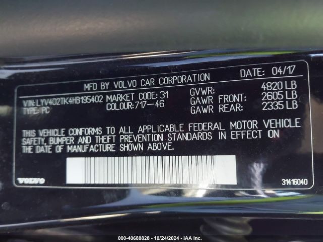 Photo 8 VIN: LYV402TK4HB195402 - VOLVO S60 