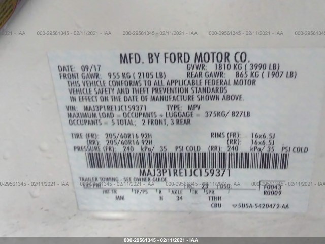 Photo 8 VIN: MAJ3P1RE1JC159371 - FORD ECOSPORT 