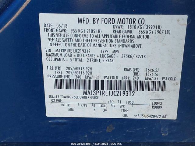 Photo 8 VIN: MAJ3P1RE1JC219312 - FORD ECOSPORT 