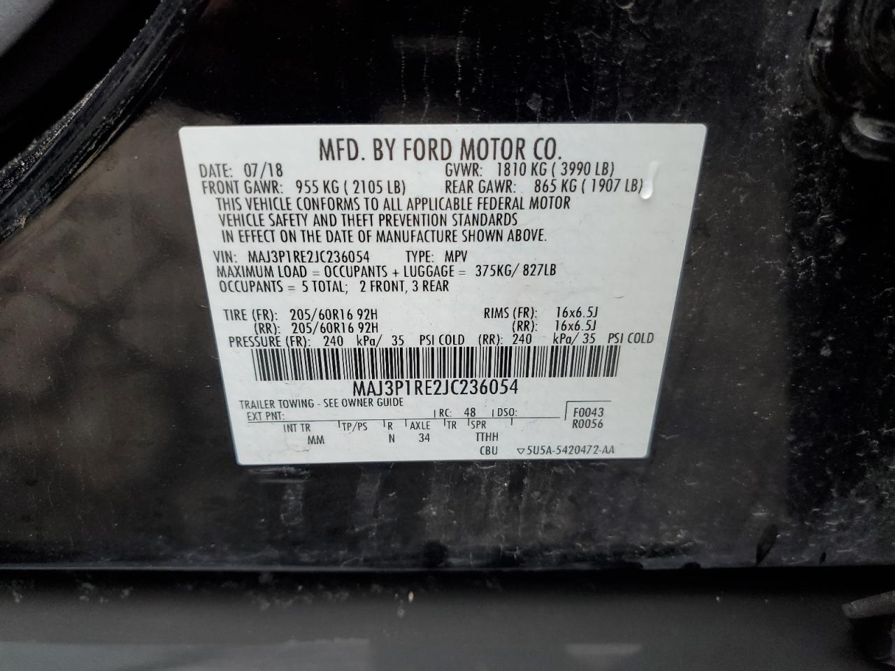 Photo 13 VIN: MAJ3P1RE2JC236054 - FORD ECOSPORT 