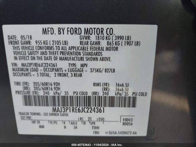 Photo 8 VIN: MAJ3P1RE6JC224361 - FORD ECOSPORT 