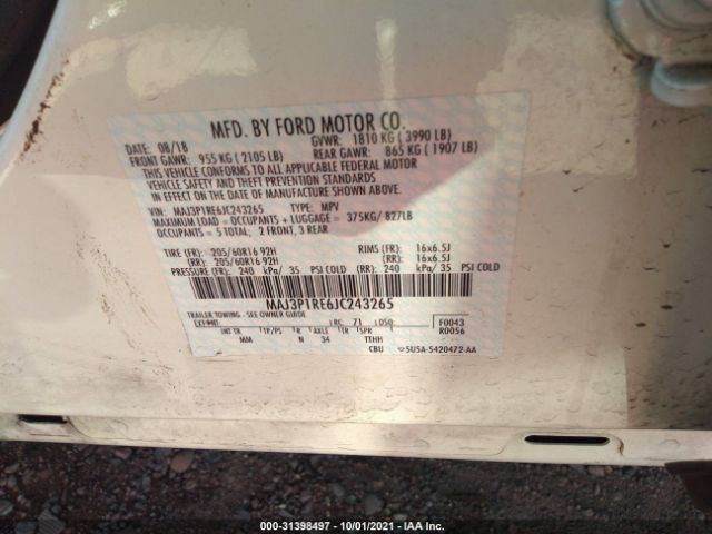 Photo 8 VIN: MAJ3P1RE6JC243265 - FORD ECOSPORT 