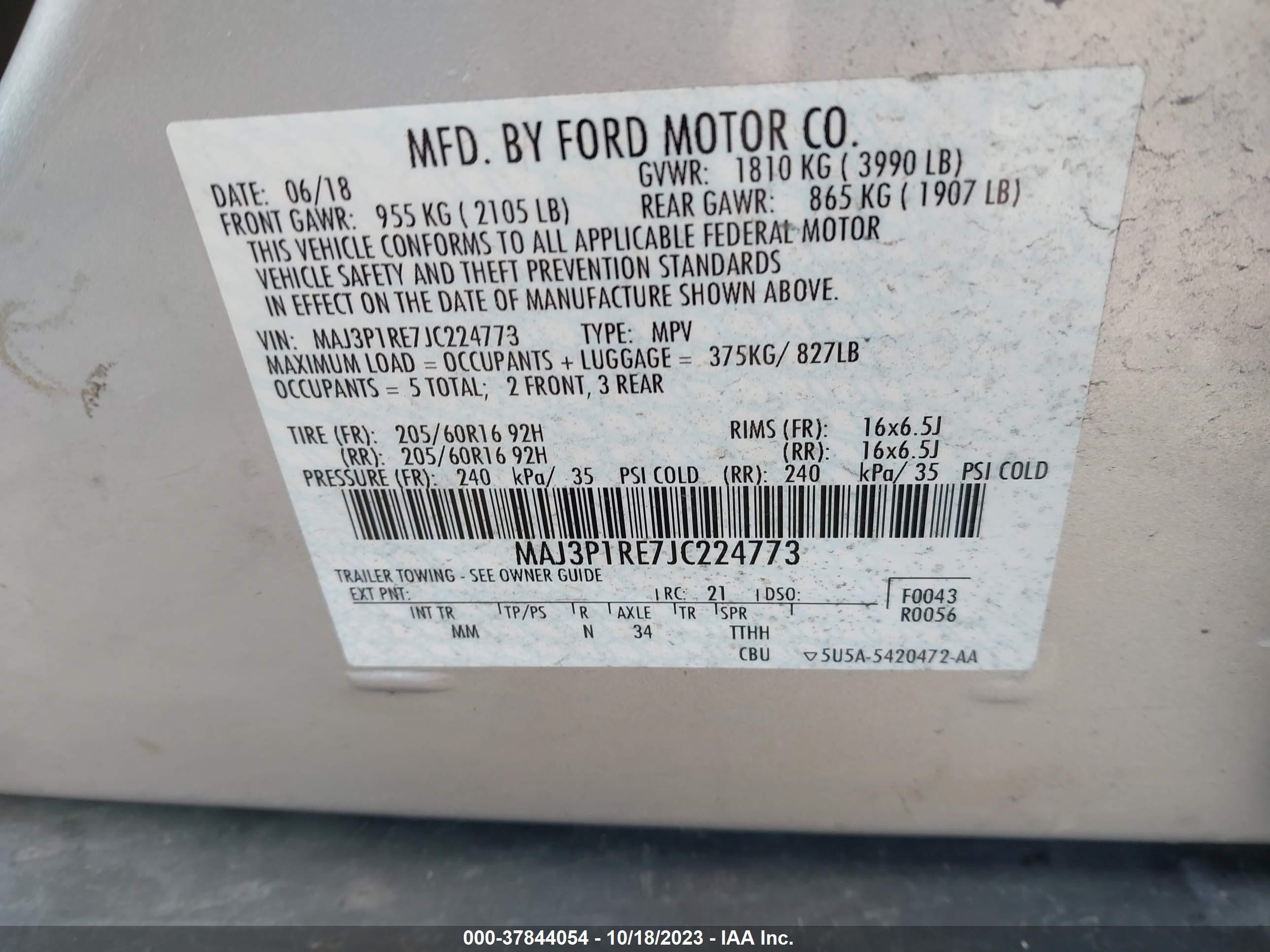 Photo 8 VIN: MAJ3P1RE7JC224773 - FORD ECOSPORT 