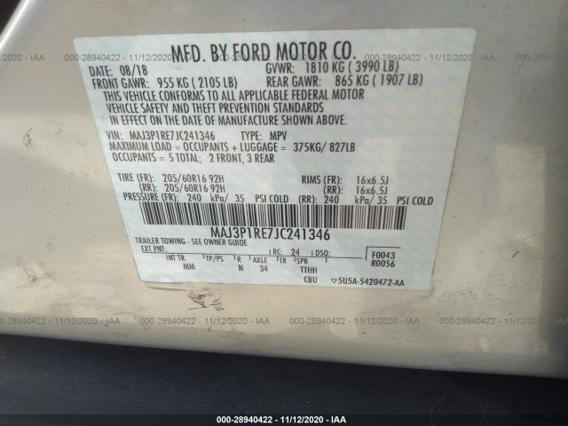 Photo 8 VIN: MAJ3P1RE7JC241346 - FORD ECOSPORT 