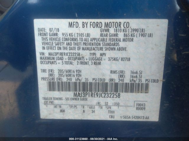 Photo 8 VIN: MAJ3P1RE9JC232258 - FORD ECOSPORT 