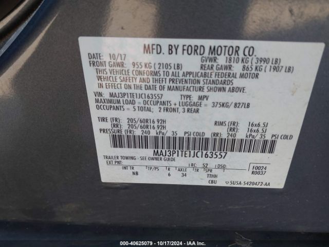 Photo 8 VIN: MAJ3P1TE1JC163557 - FORD ECOSPORT 