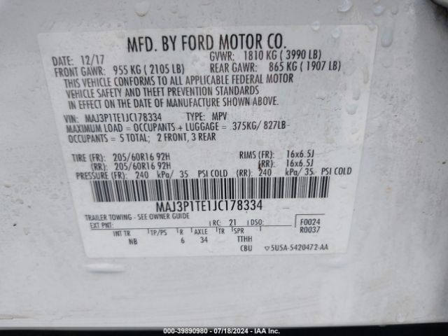 Photo 8 VIN: MAJ3P1TE1JC178334 - FORD ECOSPORT 