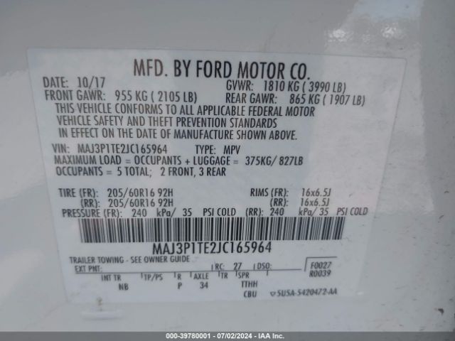 Photo 8 VIN: MAJ3P1TE2JC165964 - FORD ECOSPORT 