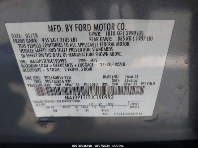 Photo 8 VIN: MAJ3P1TE2JC190993 - FORD ECOSPORT 