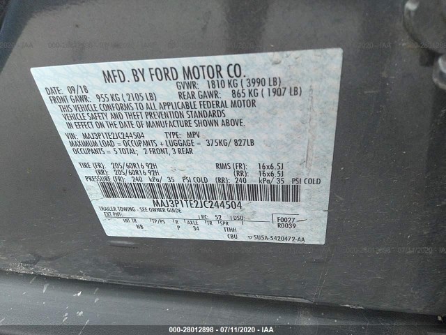 Photo 8 VIN: MAJ3P1TE2JC244504 - FORD ECOSPORT 