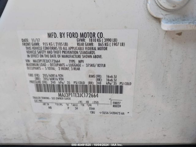 Photo 8 VIN: MAJ3P1TE3JC172664 - FORD ECOSPORT 