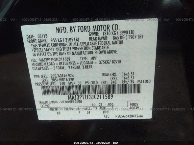 Photo 8 VIN: MAJ3P1TE3JC211589 - FORD ECOSPORT 