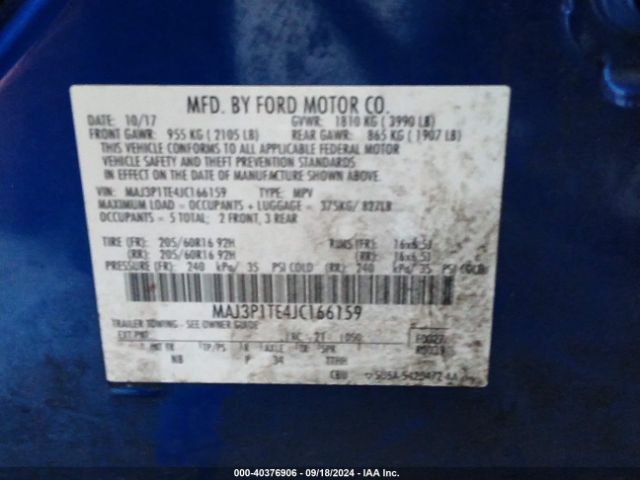 Photo 8 VIN: MAJ3P1TE4JC166159 - FORD ECOSPORT 