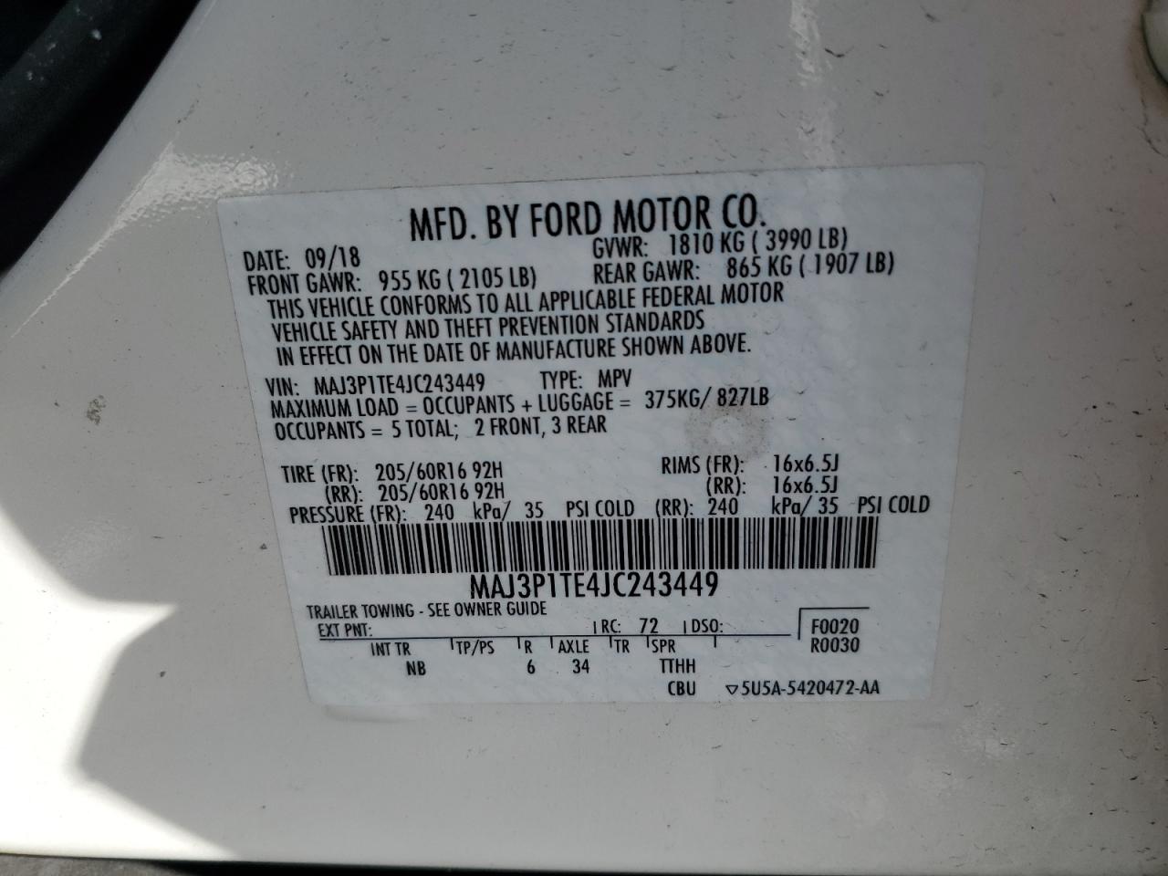 Photo 11 VIN: MAJ3P1TE4JC243449 - FORD ECOSPORT 