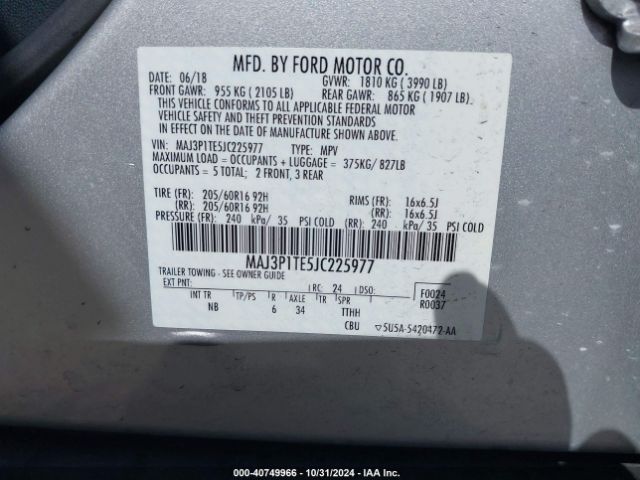 Photo 8 VIN: MAJ3P1TE5JC225977 - FORD ECOSPORT 