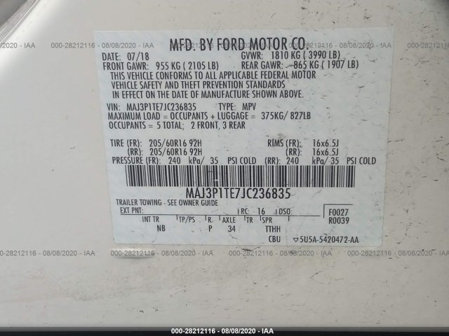 Photo 8 VIN: MAJ3P1TE7JC236835 - FORD ECOSPORT 