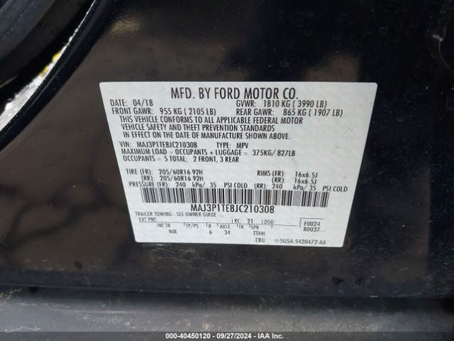 Photo 8 VIN: MAJ3P1TE8JC210308 - FORD ECOSPORT 