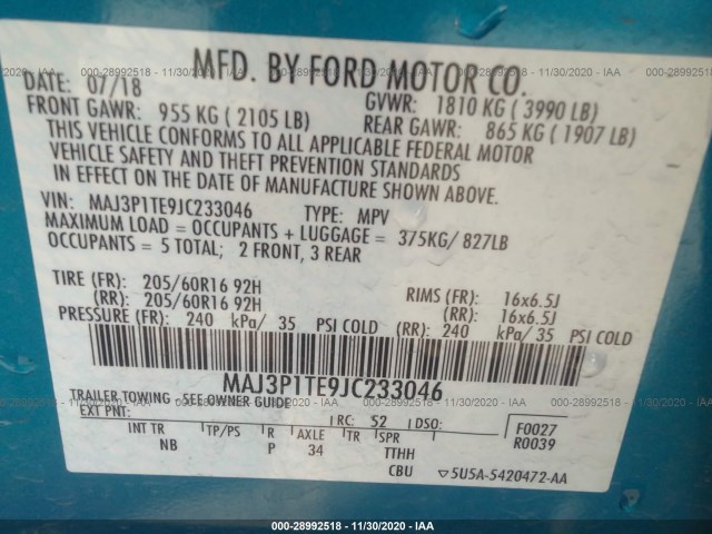 Photo 8 VIN: MAJ3P1TE9JC233046 - FORD ECOSPORT 