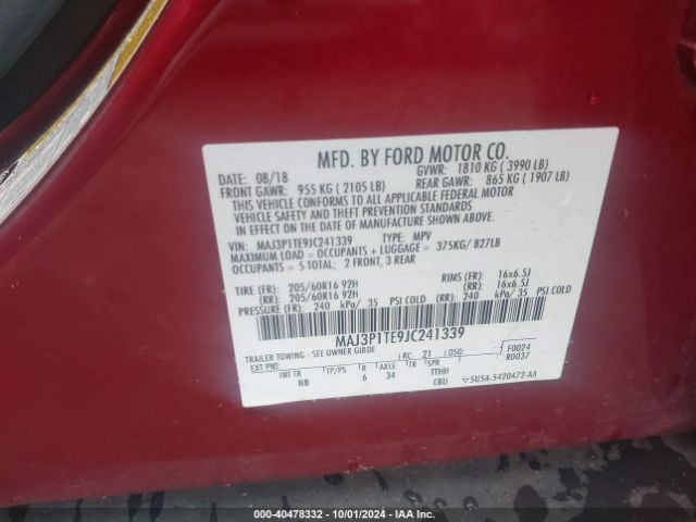 Photo 8 VIN: MAJ3P1TE9JC241339 - FORD ECOSPORT 